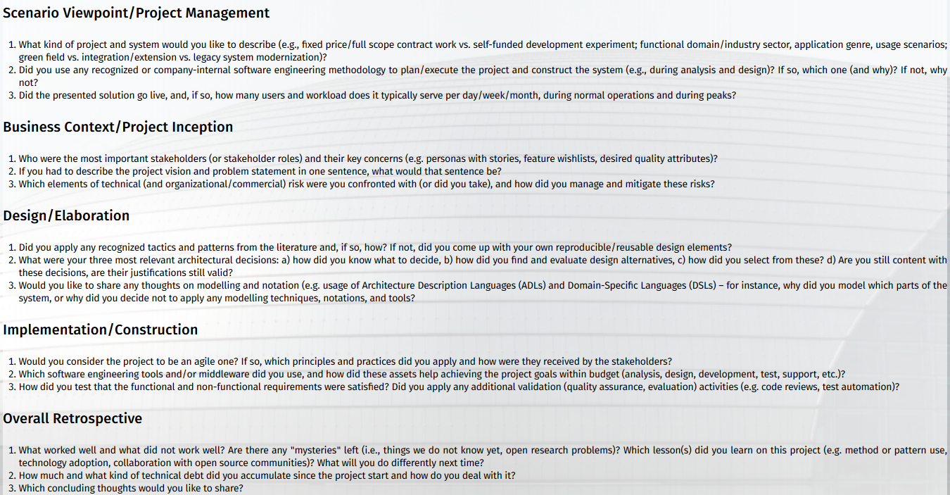 Questions to be answered by submissions to IEEE Software Insights